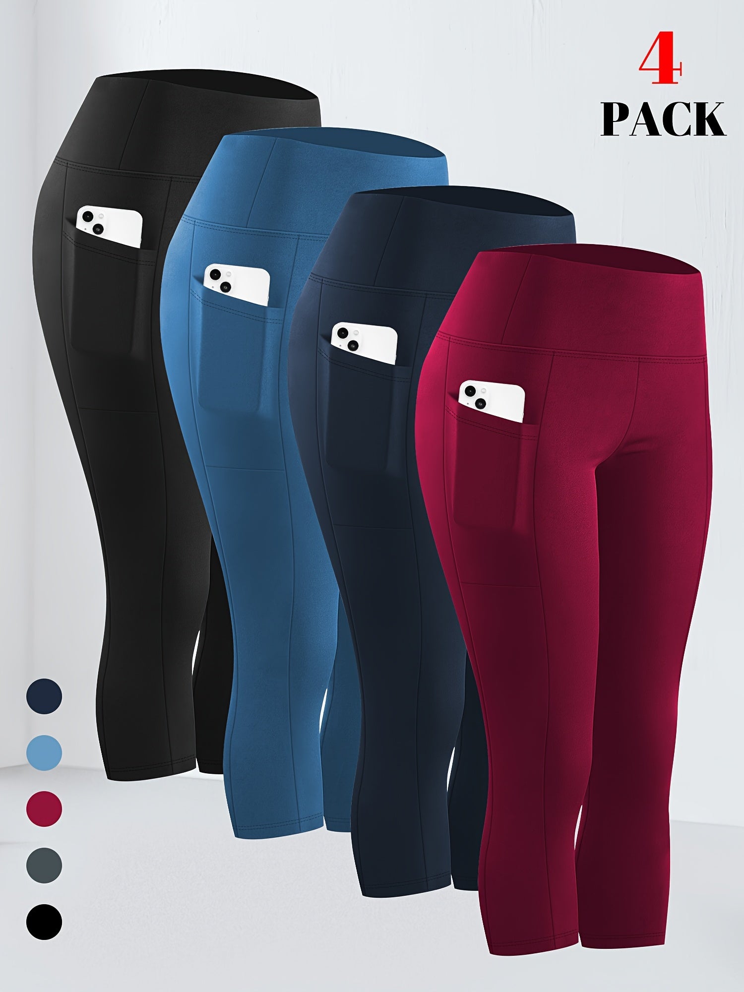 Plus Size High Elasticity Waist Lift Fitness Leggings 4-Pack for Running