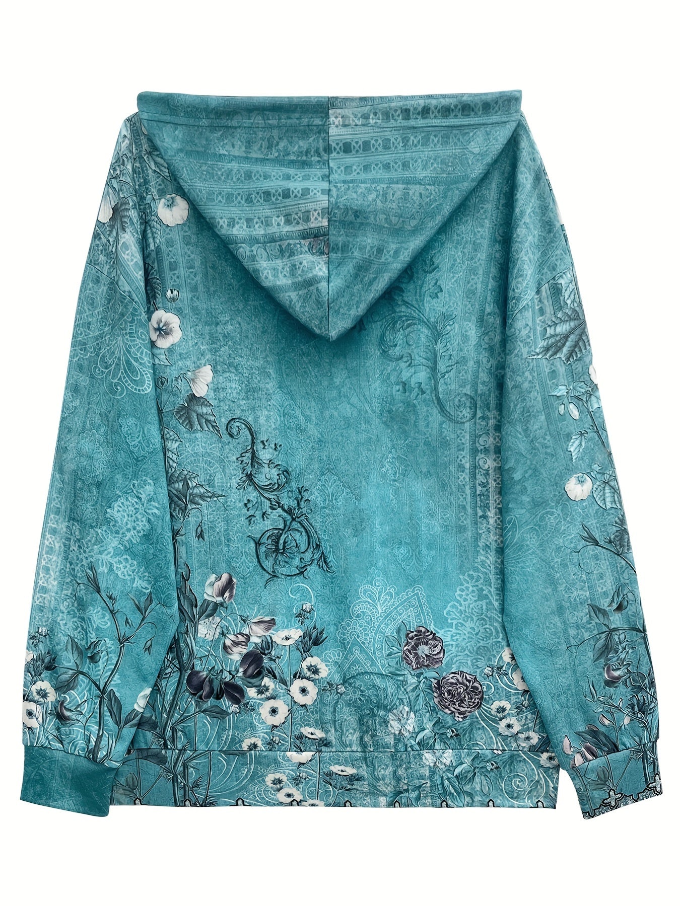 Толстовка женская с цветочным принтом, на молнии, с длинными рукавами, большого размера