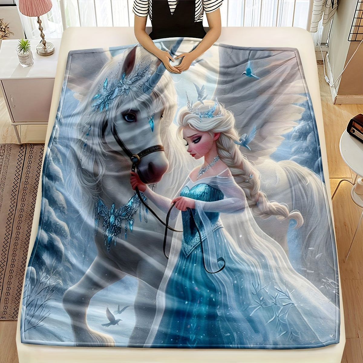 Unicorn Snow and Ice Art Blanket High-Necked Versatile Throw Bed Carpet Towel Quilt