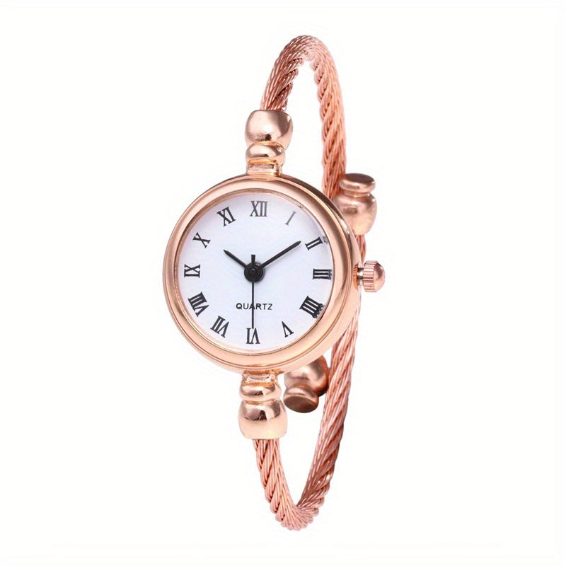 Reloj de pulsera analógico con esfera de números romanos vintage y movimiento de cuarzo