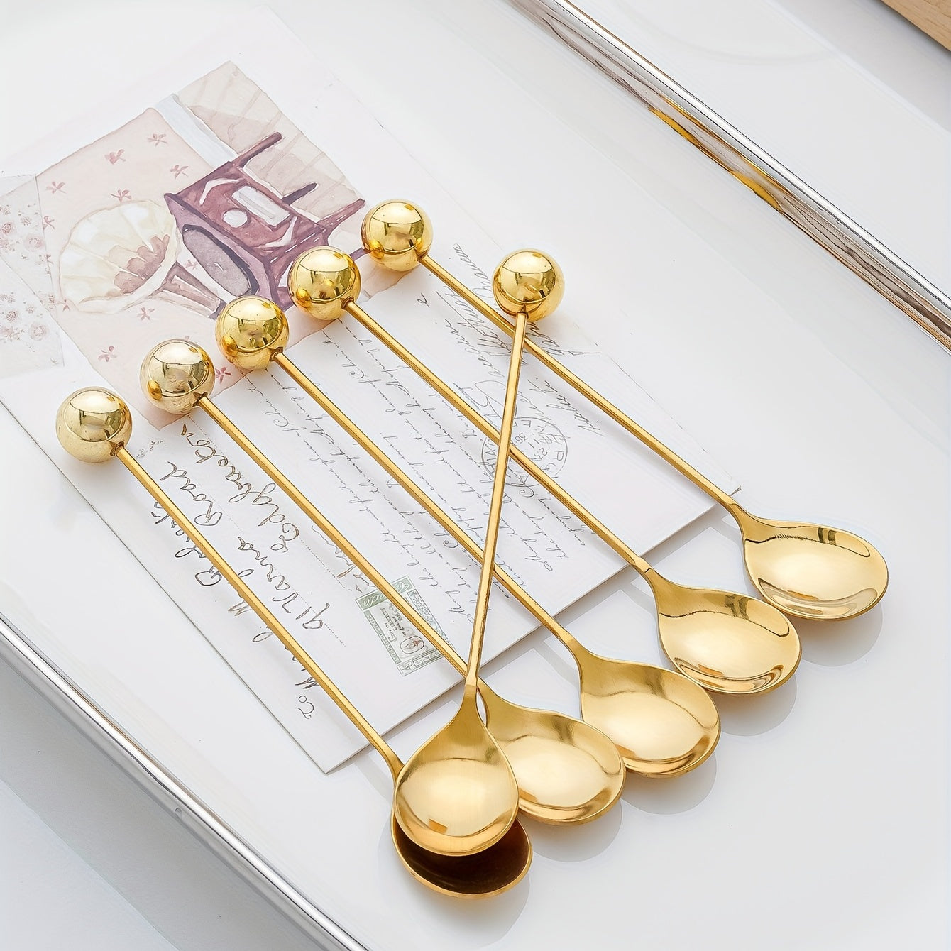 Golden and Silver Round Dessert Spoons for Coffee Cake and Snacks