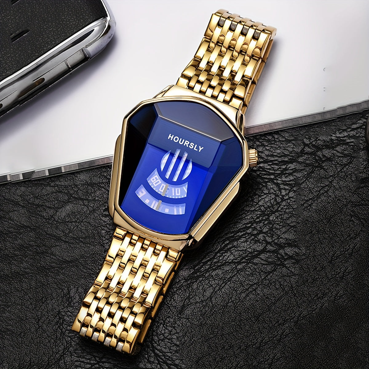 Stainless Steel Quartz Watch with Bucket Dial for Men