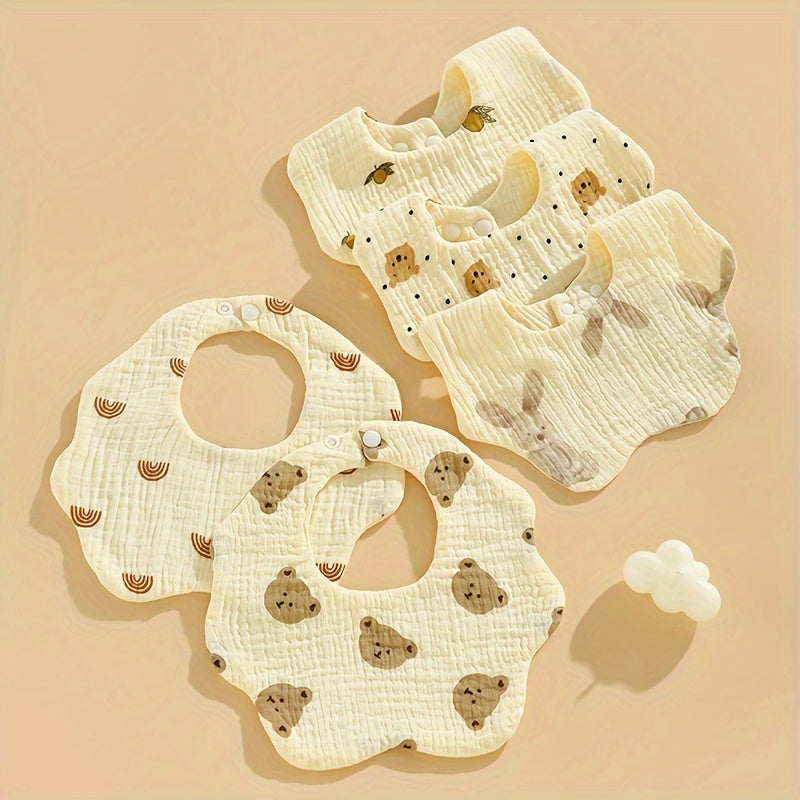 Set of 3 Cotton Muslin Baby Bibs with Petal Design Snap Closure Full Coverage for Infants and Toddlers
