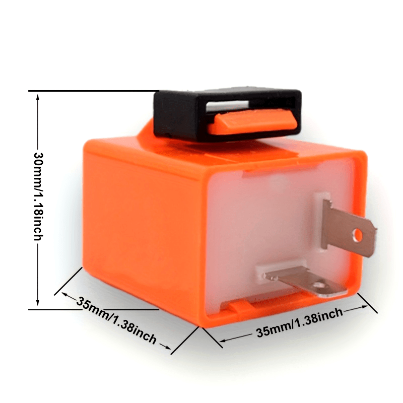 Relé de motocicleta LED ajustable de 2 pines, duradero, con terminales de ABS naranja y negro