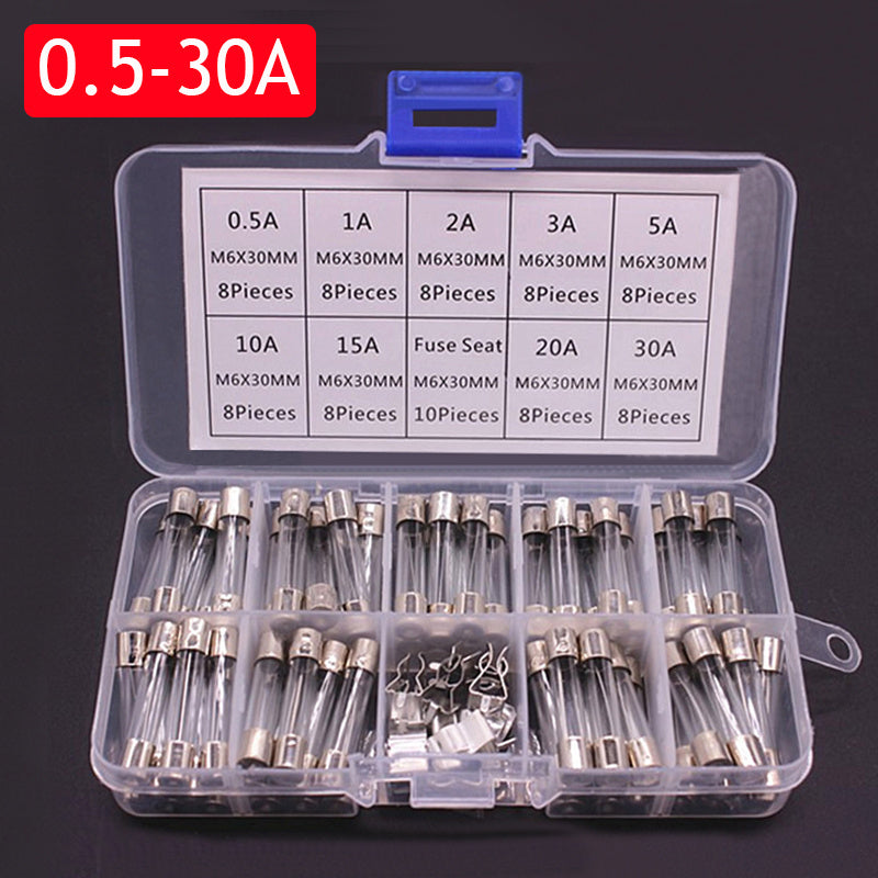 72Pcs Assorted Glass Tube Fuse Kit 0.2A–30A, 5x20mm & 6x30mm