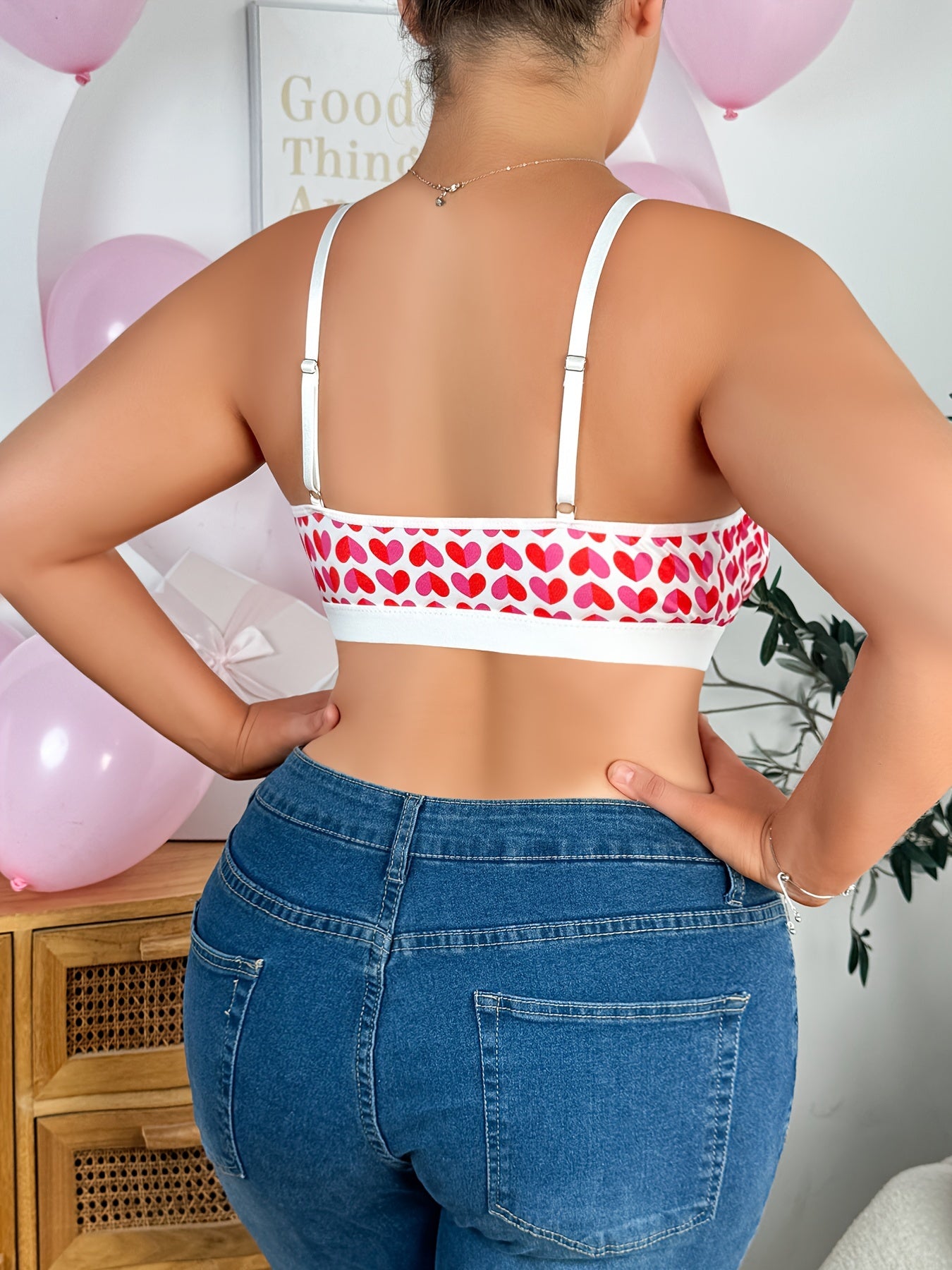 Plus-Size Lingerie Heart Print Tank Top Comfortable Cute Wear Over Outfits