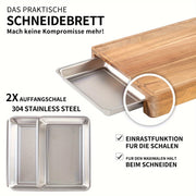 Large Bamboo Cutting Board with Pull-Out Drawers, Non-Slip Surface