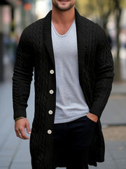 Plus Size Men's Knitted Open Cardigan with Shawl Collar and Button Front for Autumn