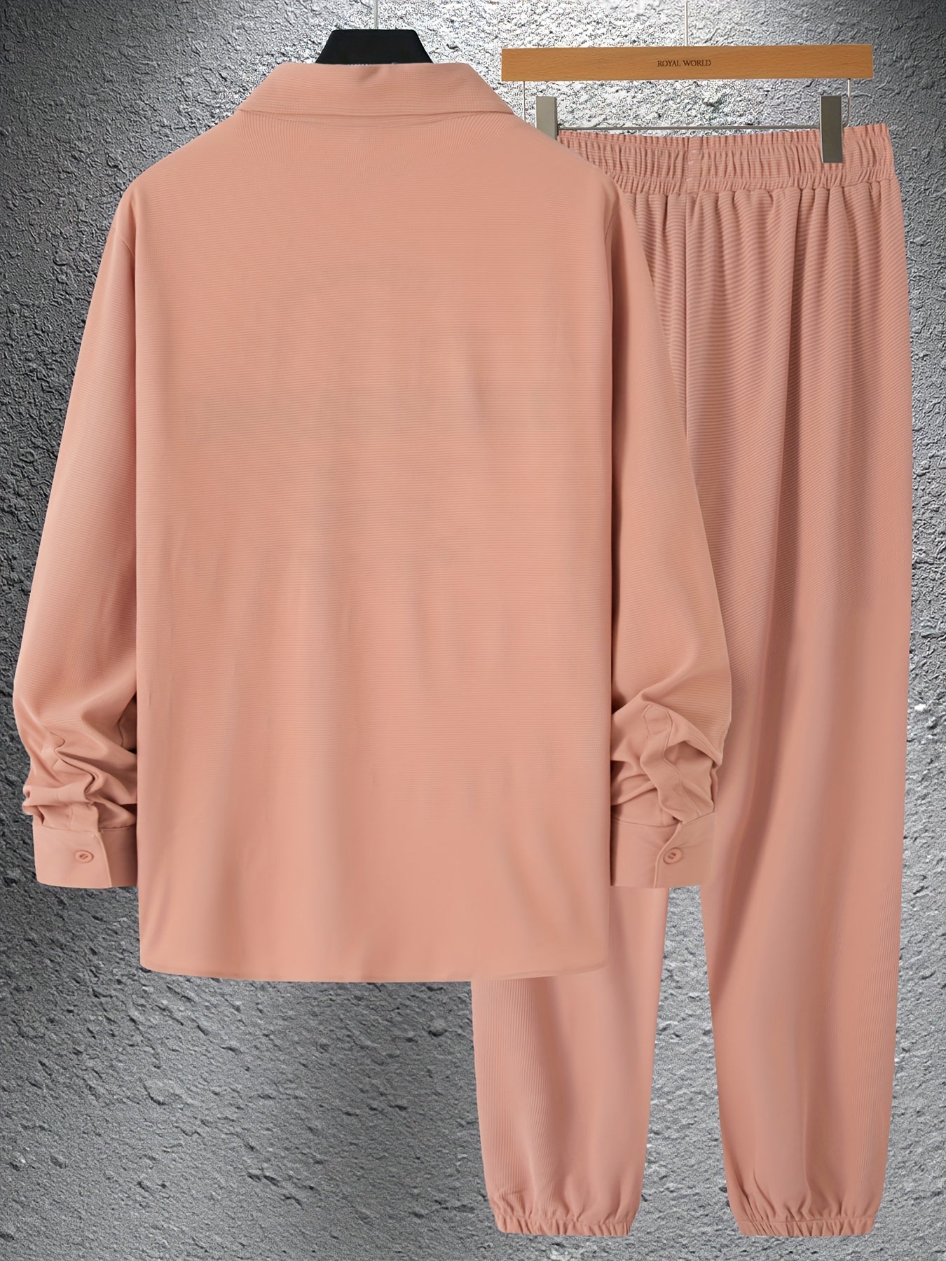 Men's Casual Sports Suit Set Long Sleeve Polyester Shirt with Pockets and Pants