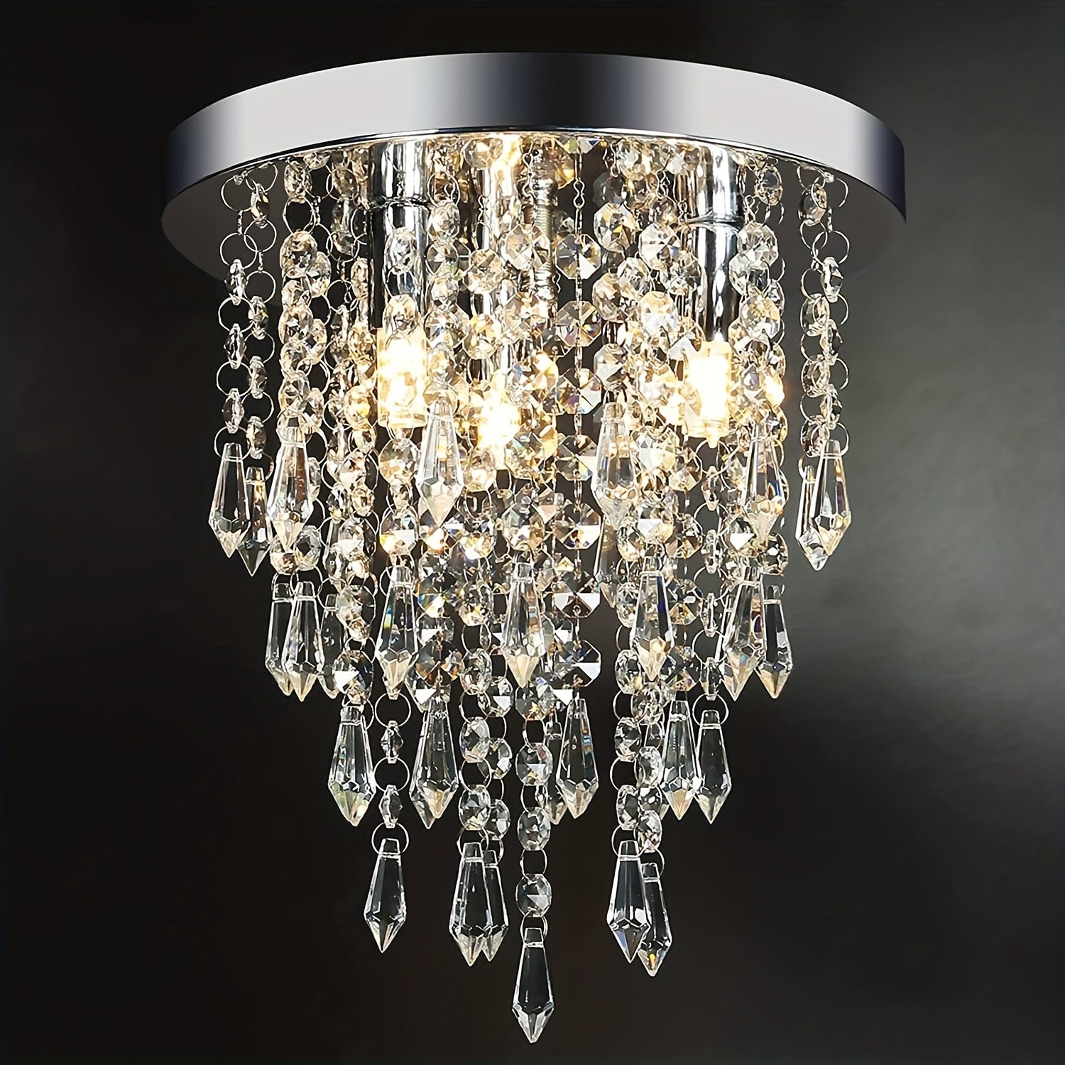 Mini Crystal Flush Mount Ceiling Light Fixture with Chrome Finish for Bedroom Living Room Hallway Bar
