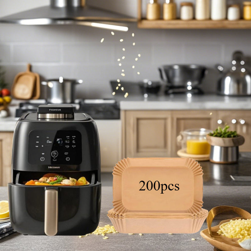 "Yopishqoq bo'lmagan to'rtburchakli havo fritöyeri parchament qog'oz qoplamalari - 200/100/50 to'plam - Suv o'tkazmaydigan va oziq-ovqat xavfsiz - To'kilishlarni oldini olish uchun oson tozalanadigan savat aksessuarlari"