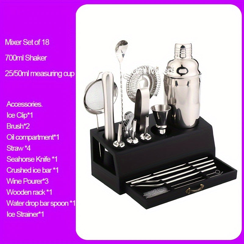 18-Piece Stainless Steel Barware Set with Cocktail Shaker, Jigger, Muddler