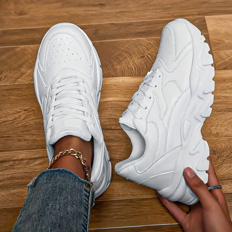 Women's White Chunky Dad Sneakers Spring 2025 Casual Height-Boosting Comfortable Shoes