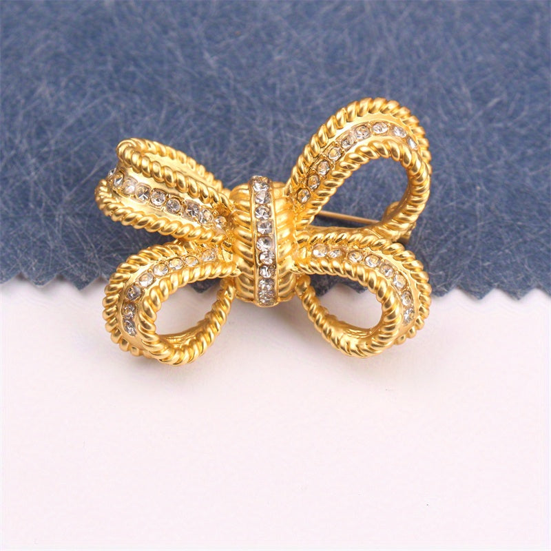 Rhinestone Bow Brooch for Women Jewelry Accessories Elegant Pin Gift