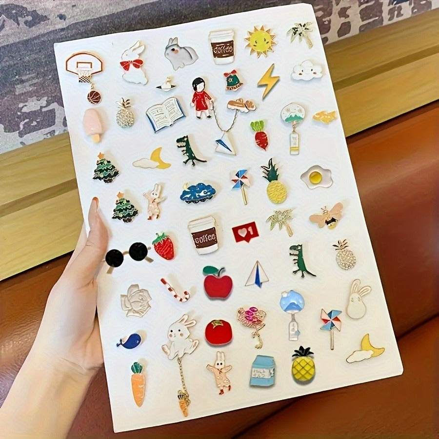 Set of 30 Cartoon Enamel Pins Mini Japanese Alloy Brooches Quirky Irregular Shapes