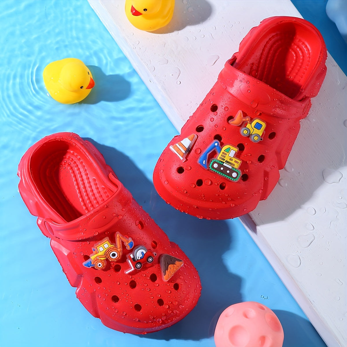 Zapatillas de EVA para niños con charms de excavadora, ligeras, antideslizantes, para uso en interiores y exteriores