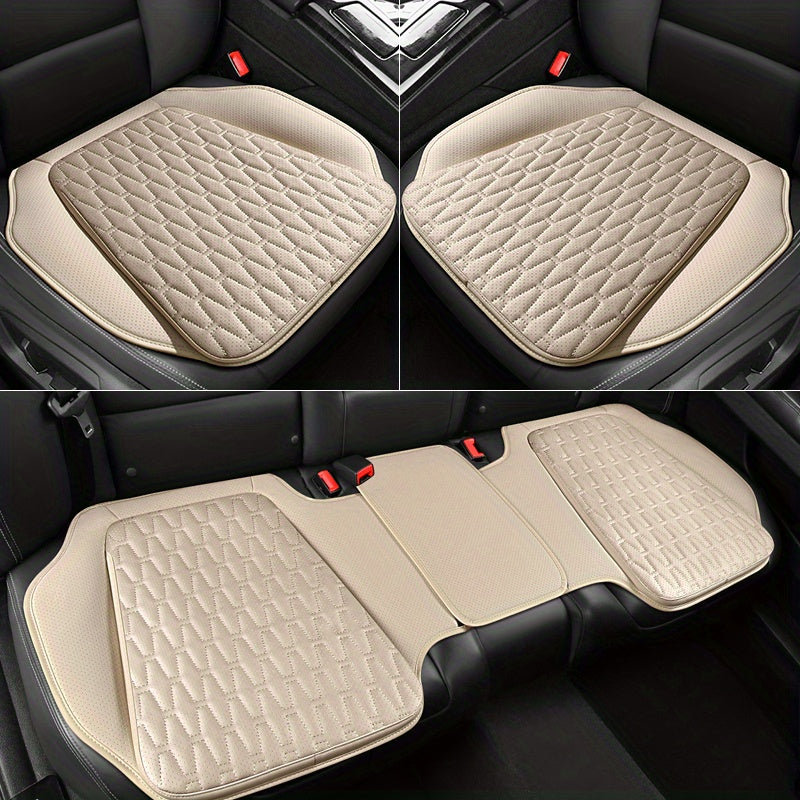 Universal All-Season Car Seat Cushion Cover Breathable PU Leather Quilted