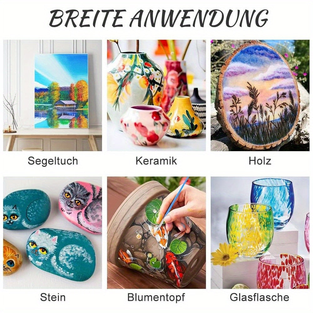 28 предметов акриловой краски с 18 яркими цветами (36 мл в бутылке) и 10 кистями. Краски высокого качества, которые не выцветают, подходят для различных поверхностей. Отлично подходит для начинающих, любителей и