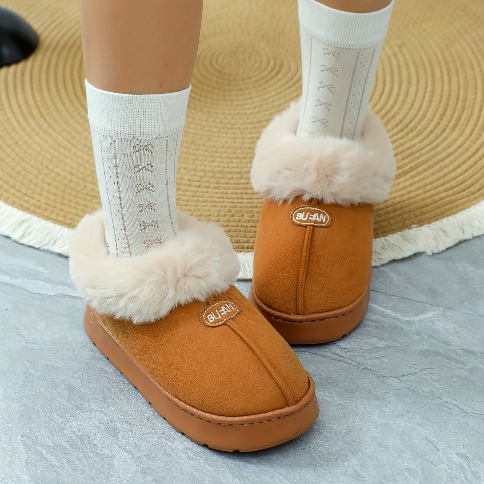 Women's EVA Snow Boots Slippers Indoor Warm Plush Thick Sole Gray Khaki Brown Pink