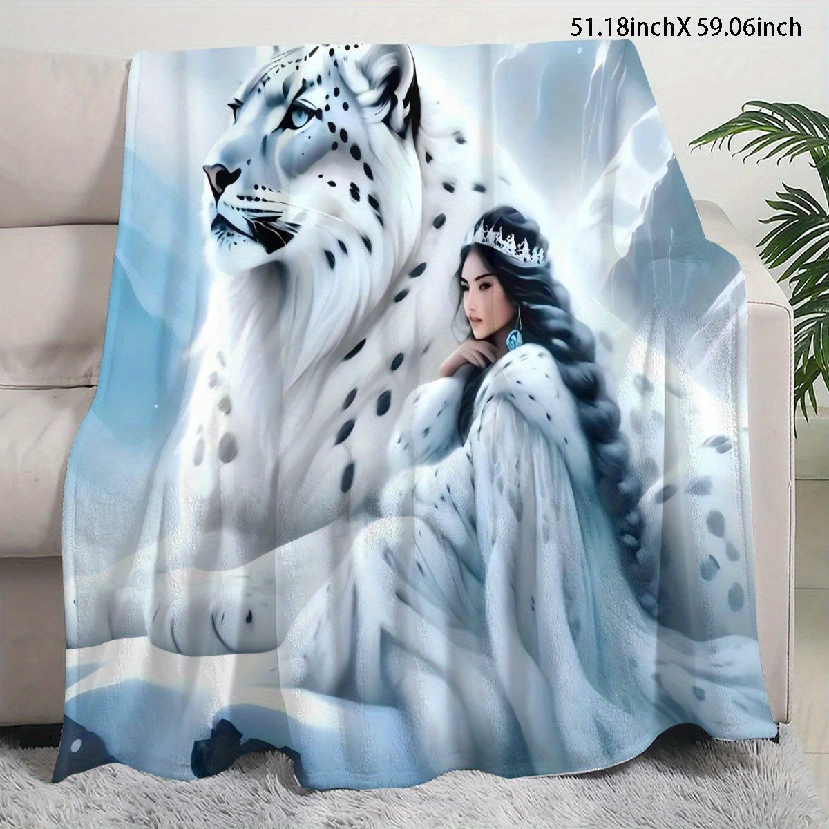 Leopard and Woman Design Flannel Fleece Blanket Hypoallergenic Washable Polyester Bedding for Living Room Couch All-Season Gift
