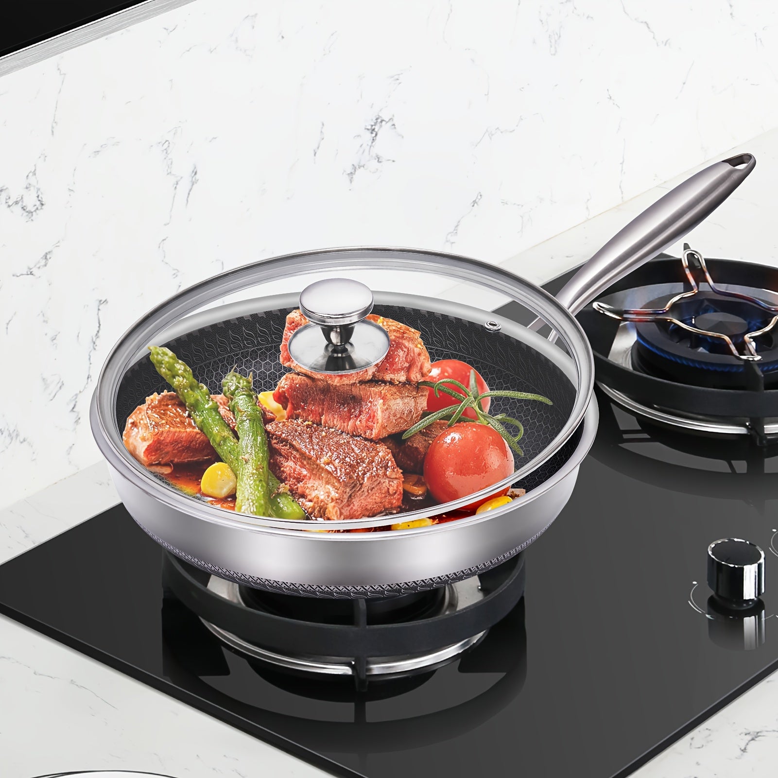 12-Inch Stainless Steel Skillet Non-Stick Scratch-Resistant Dishwasher Safe for Eggs and Steaks