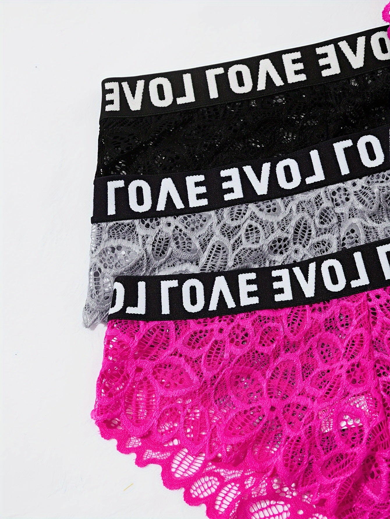 Women's Floral Lace Lingerie Set with Letter Print Contrast Trim Cami Bra and Panties