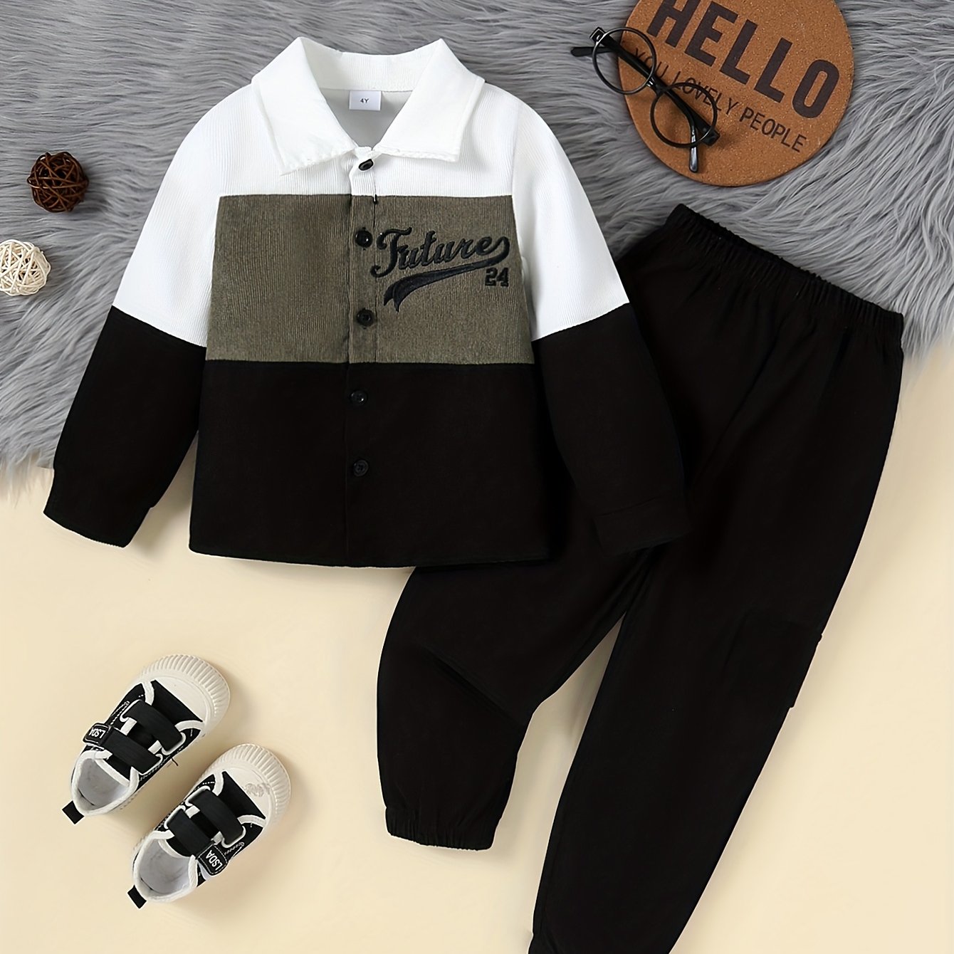 Men's Corduroy Patchwork Jacket and Trousers Set Fall Winter Outdoor Casual