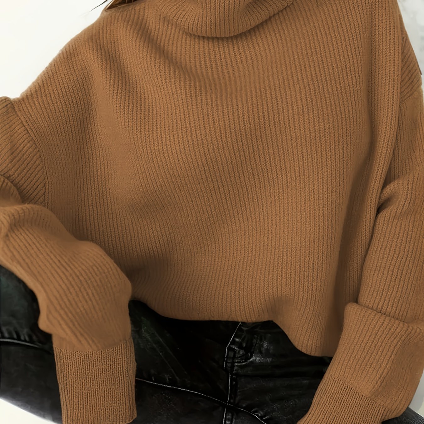 Plus Size Turtleneck Knitted Sweater Long Sleeve Fall Winter Women