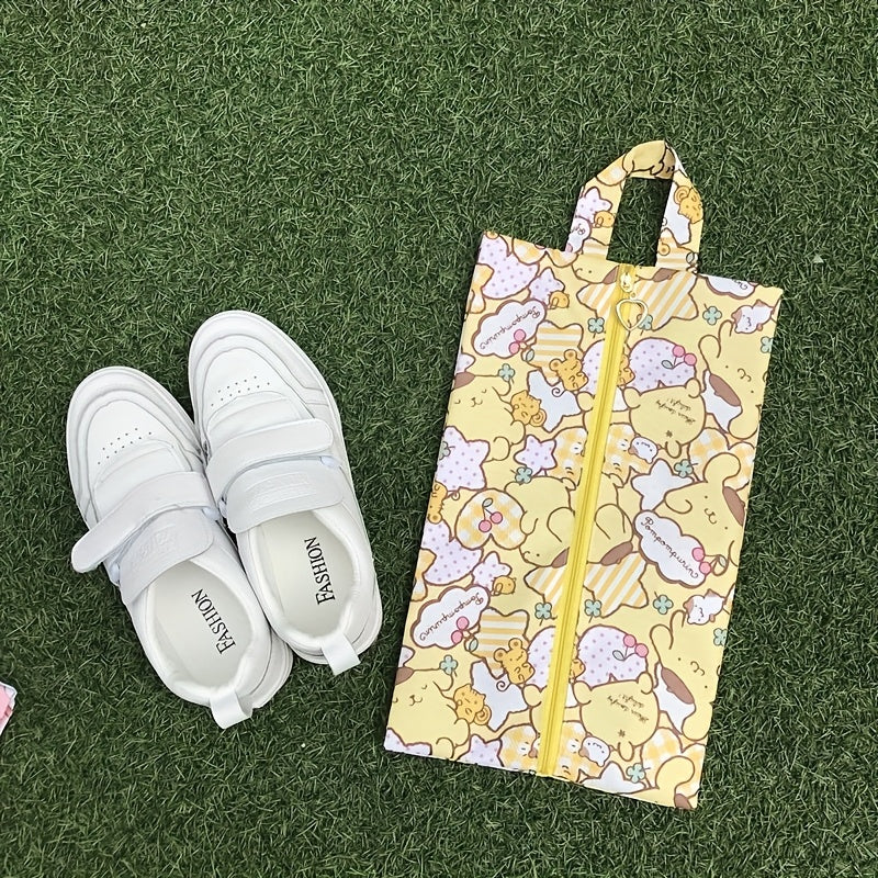 Kids Shoe Bag Foldable Zipper Pouch with Cartoon Prints Travel Organizer