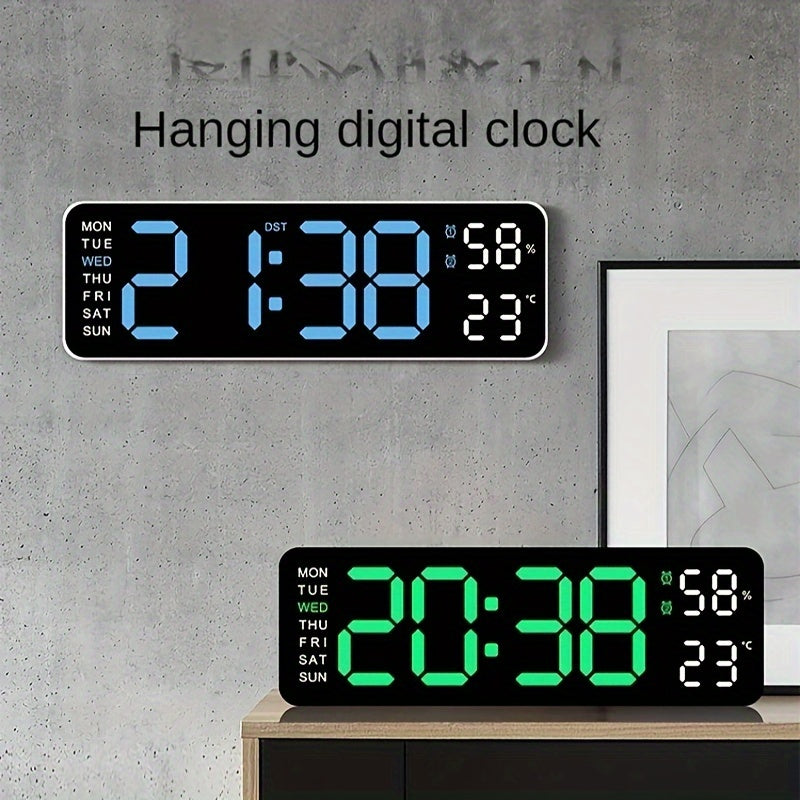 Digital Wall Clock with Temperature Humidity Display Week and Alarm