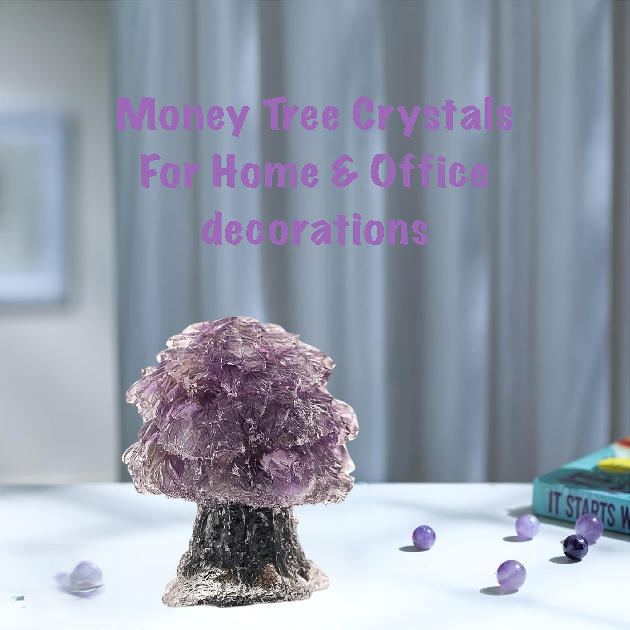 Amethyst Crystal Money Tree with Fluorite Base for Wealth and Luck Home Decor