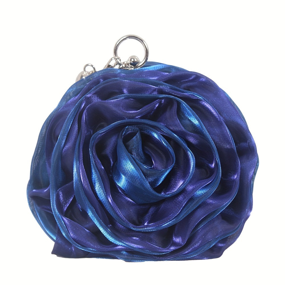 Silk Three-Dimensional Flower Handbag for Evening Dresses and Parties