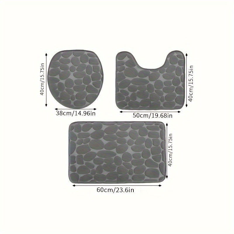 Set of 3 Geometric Bath Rugs with Memory Foam Non-Slip Bathroom Mats