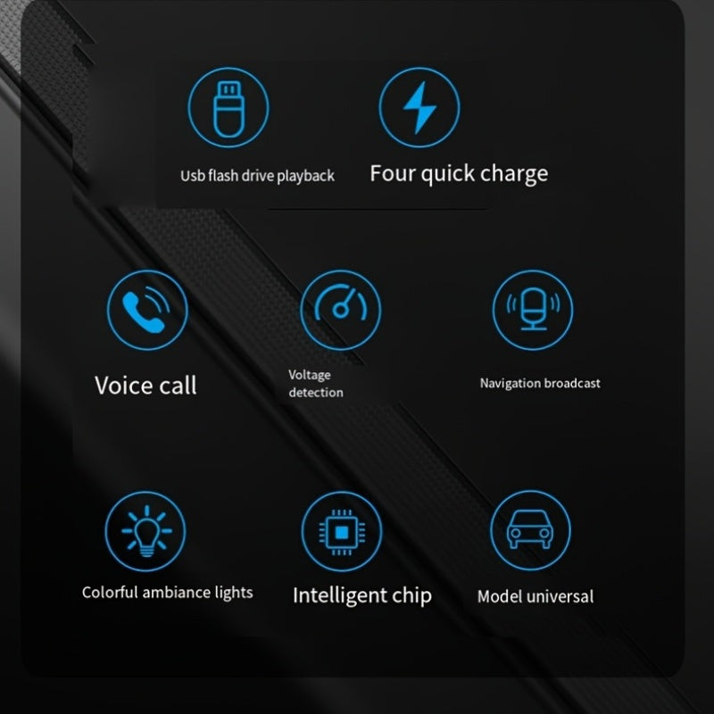 Wireless Car Stereo MP3 Player with EQ, Ambient Lights, Dual USB Fast Charging