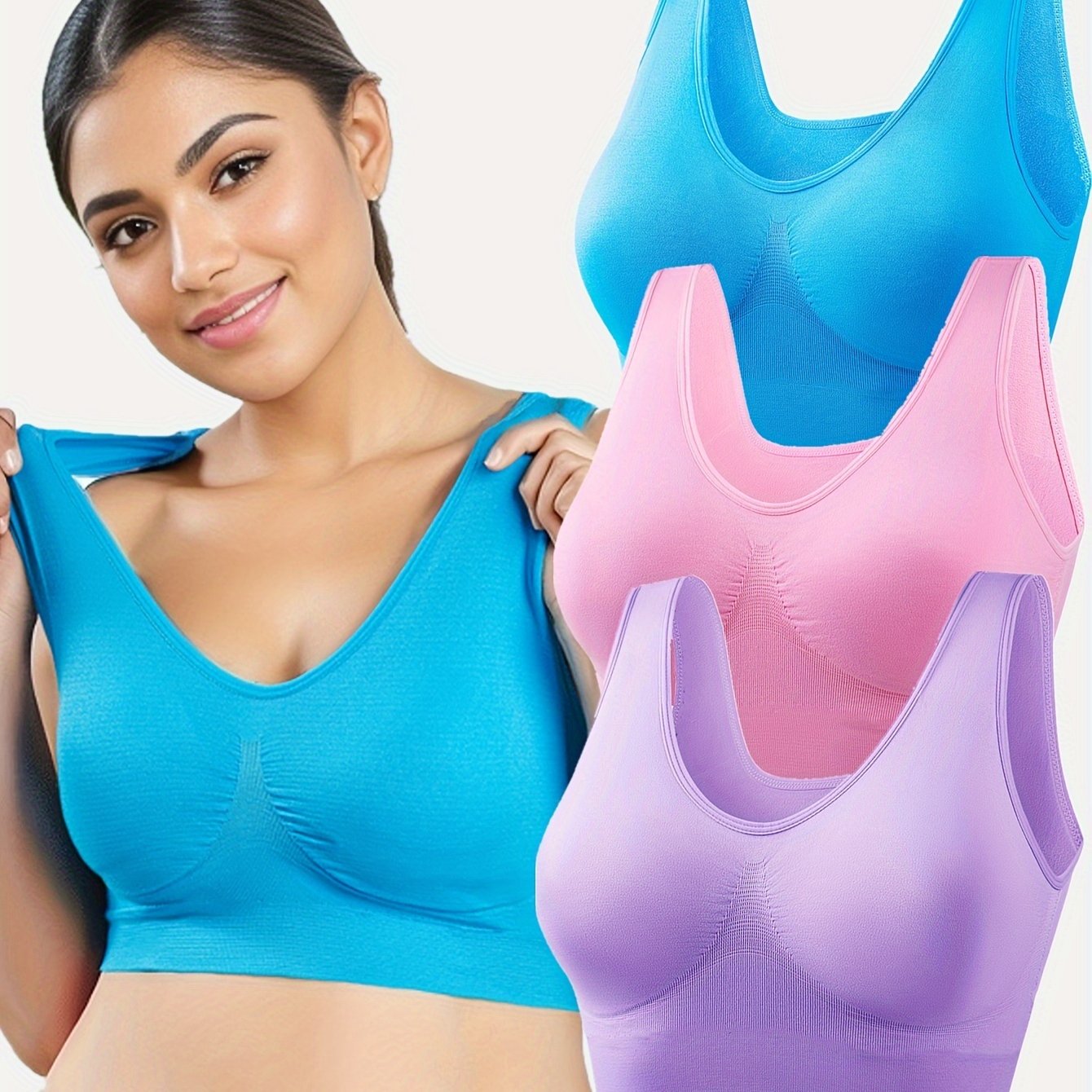 Conjunto de sujetadores deportivos sin costuras de talla grande para mujer, sin relleno, sin aros, para yoga y correr