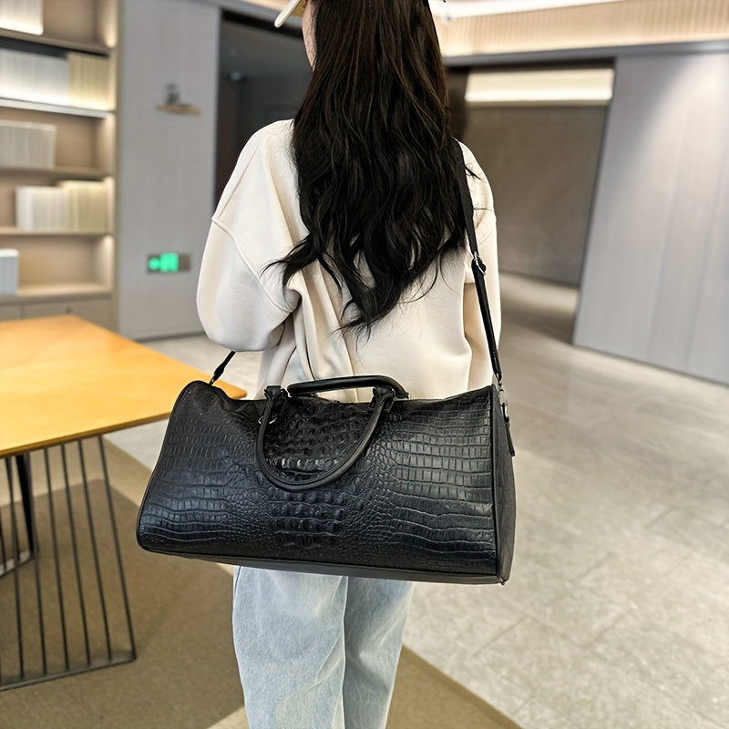 Faux Leather Crocodile Pattern Gym Tote Bag for Travel and Weekend Trips