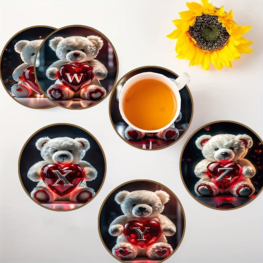 Animal Series Bear Alphabet Wooden Coaster for Drinks and Gifts