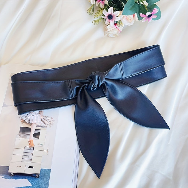 Ayollar uchun elegant kiyingan palto, qora bowknot Obi kamar va lenta bilan bog'langan korset, keng belbog'