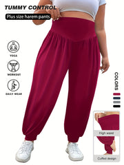 Plus Size High-Waisted Lantern Pants Solid Color Spring Summer