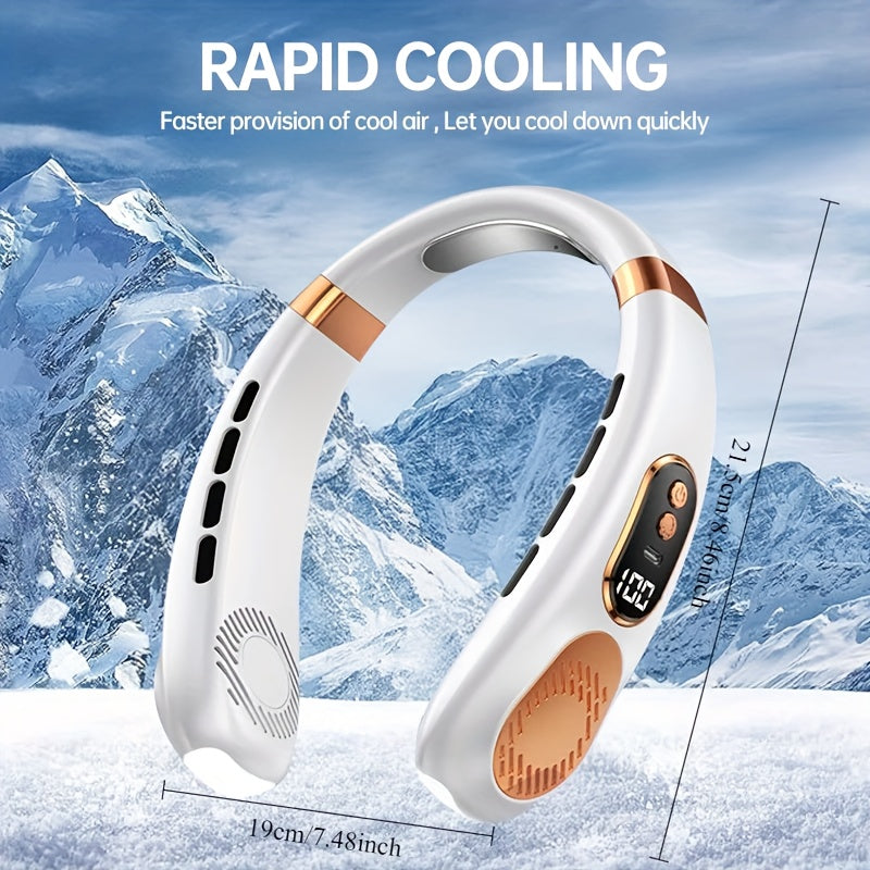 Portable Neck Fan with LED Display, 5-Speed Adjustable Cooling, USB Rechargeable for Home Office Outdoor Cycling