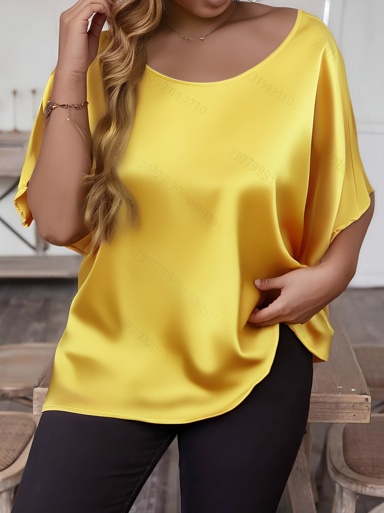 Women's Plus Size Red Short Sleeve Top Loose Fit Polyester All-Season Casual