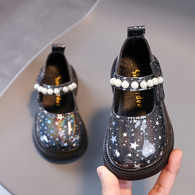 Zapatillas rosas de perla para niñas con patrón de estrellas brillantes para uso diario