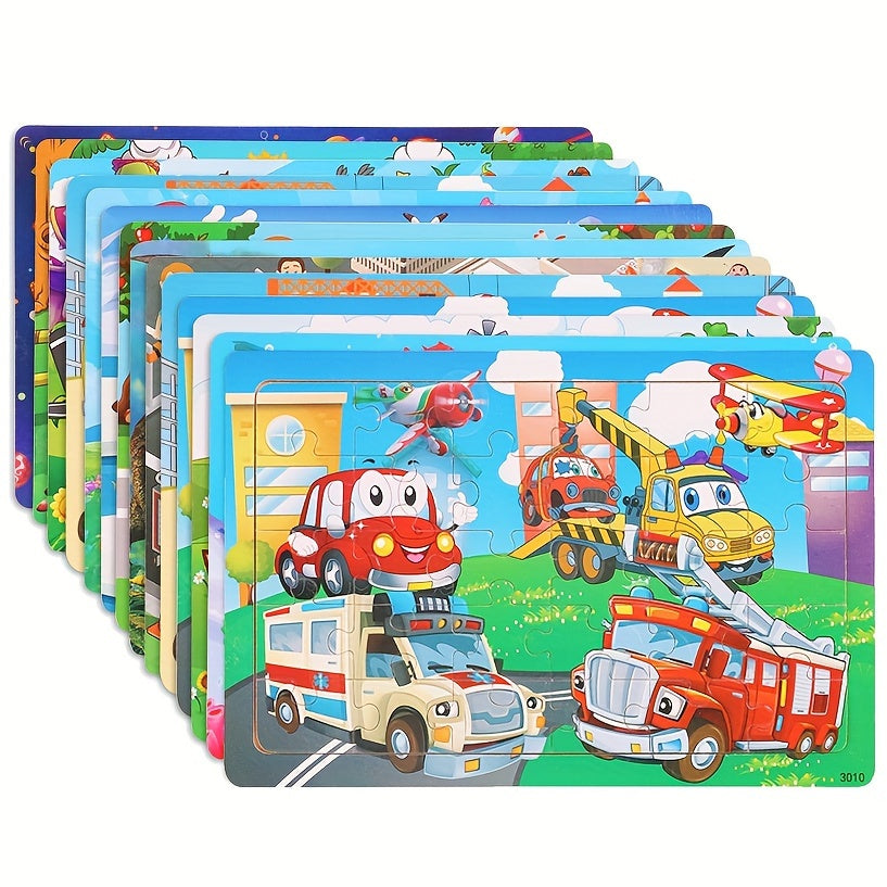 30-Piece Wooden Puzzle for Children Ages 3+ with Animal Dinosaur and Cartoon Designs