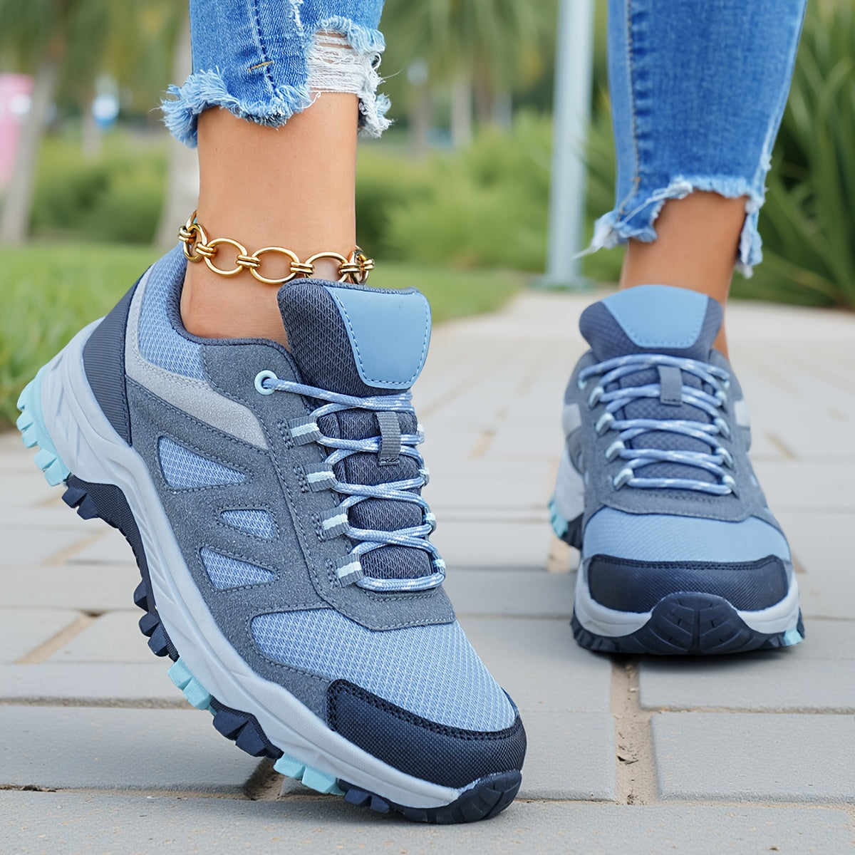 Women's Blue Grey Sneakers Ankle Boots With TPR Sole Breathable Fabric