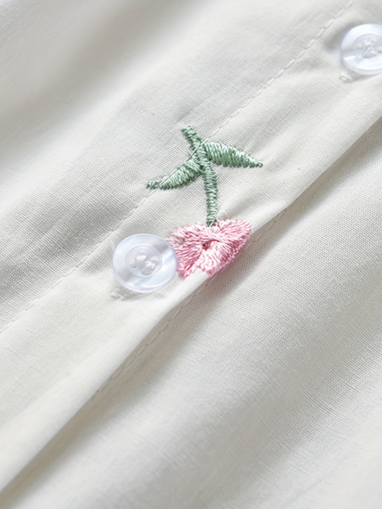 Girls' Long-Sleeve Embroidered Floral Shirt for Girls Over 3 Years Cotton Blend Spring Fall