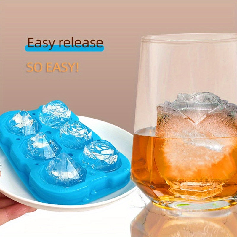 Silicone Ice Tray with Lid for Large Ice Cubes, 3-Chamber Diamond Ball, Suitable for Party Drinks