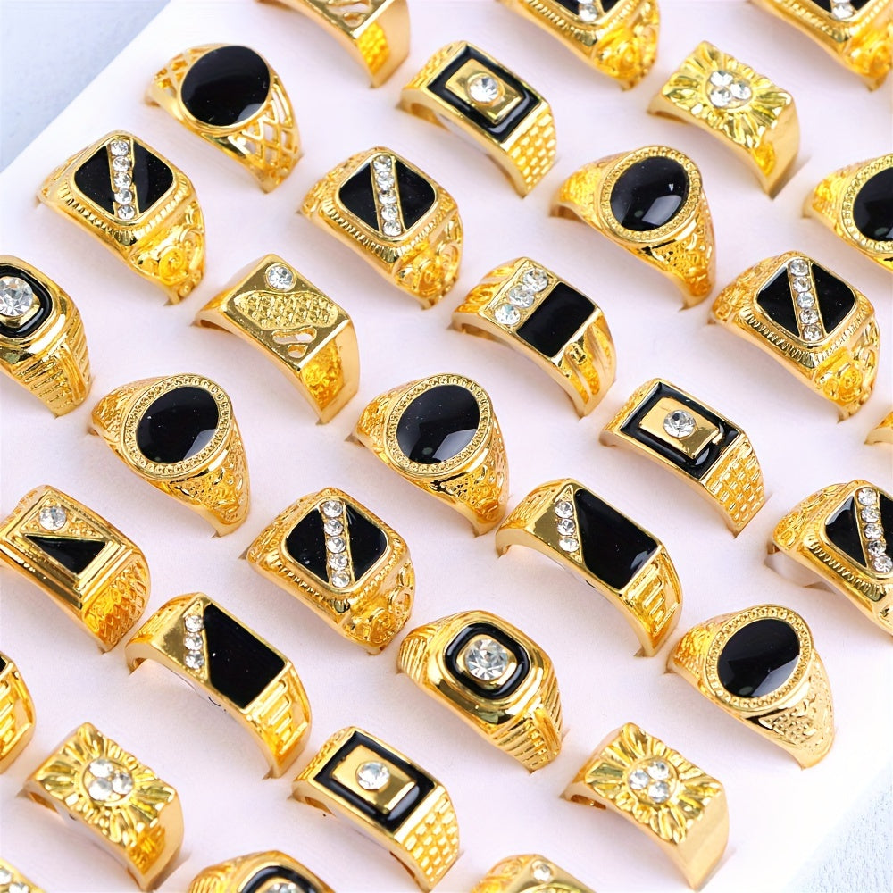 Set of 10 Black Geometric Drip Rhinestone Rings for Men and Women