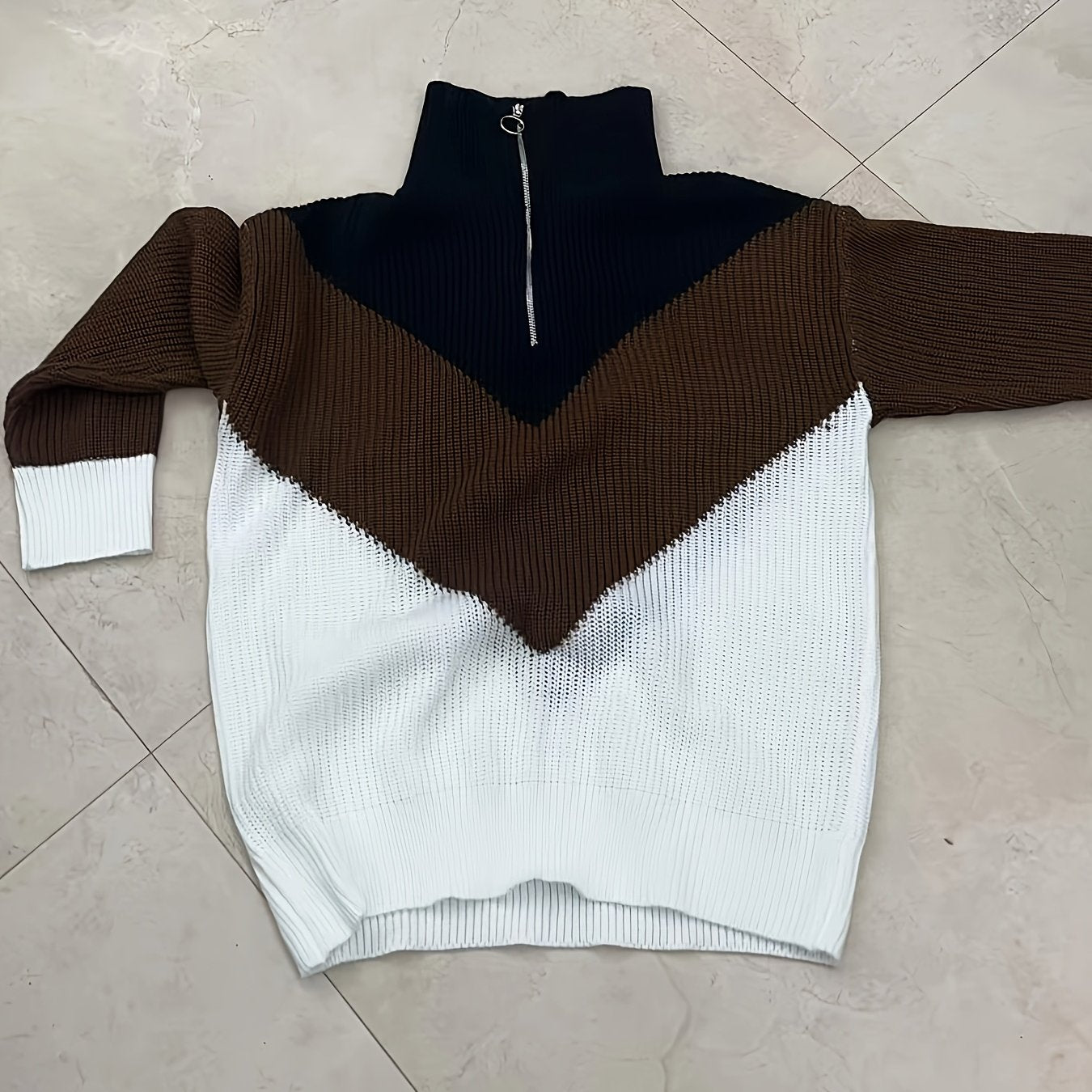 Women's Plus Size Acrylic Patchwork V-Neck Sweater Top