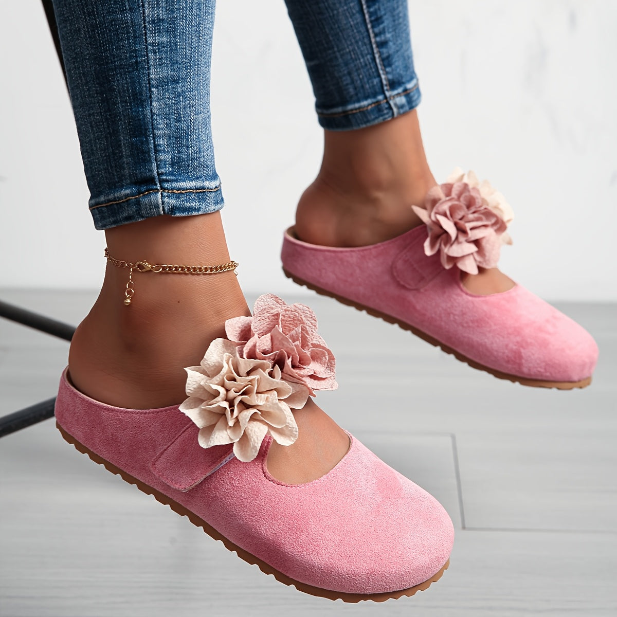 Women's Slip-On Floral Shoes Cushioned EVA Sole Pastel Pink Yellow Beige Brown