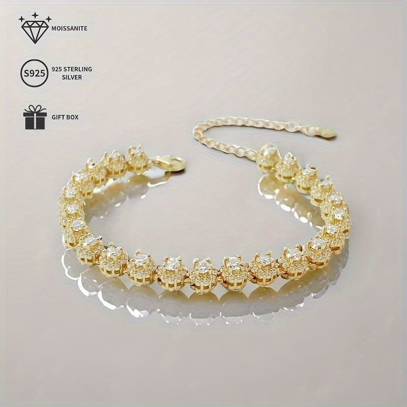 Красивый браслет теннис с моиссанитом с позолотой 14K, роскошная цепочка из стерлингового серебра, идеален для особых случаев и подарков - поставляется в подарочной коробке